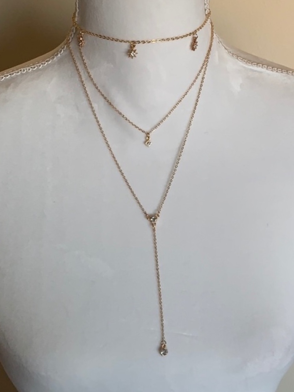 Delicate Layered Y Necklace in Gold